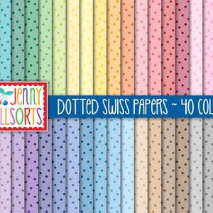 Dotted Swiss Digital Paper Pack - 40 Color Bundle, printable vintage fabric scrapbook paper, sweet colorful pastel dots digital background