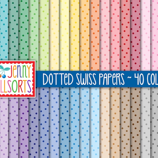 Dotted Swiss Digital Paper Pack - 40 Color Bundle, printable vintage fabric scrapbook paper, sweet colorful pastel dots digital background