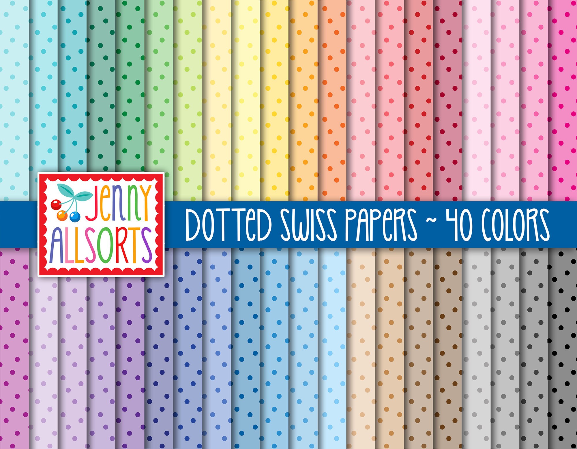 Dotted Swiss Digital Paper Pack - 40 Color Bundle, Printable Vintage ...
