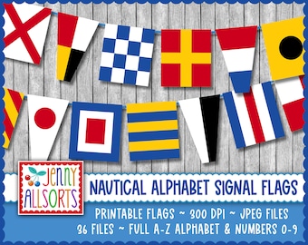 Nautische alfabet vlaggen printbare banner - digitale maritieme wimpel bunting vlaggen, digitaal zeilontwerp, print cut & hang nautisch decor