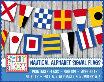 Nautical Alphabet Flags Printable Banner - digital maritime pennant bunting flags, digital sailing design, print cut & hang nautical decor