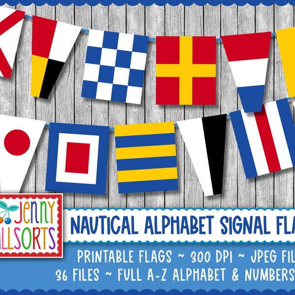 Nautical Alphabet Flags Printable Banner - digital maritime pennant bunting flags, digital sailing design, print cut & hang nautical decor