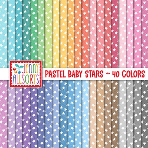 Pastel Baby Stars Digital Paper Pack 12x12 - 40 Color Bundle, sweet tiny scattered stars on pastel backgrounds, printable scrapbook paper