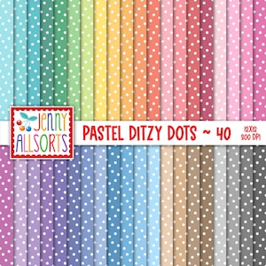 Paquete de papel digital con lunares pastel Ditzy: 40 hojas con lunares sin costuras en brillantes colores pastel, diseño de descarga digital imprimible, pequeños puntos