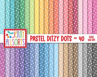 Pastel Ditzy Dot Digital Paper Pack - 40 Seamless Polka Dotted Sheets in bright pastel Colors, printable digital download design, tiny dots