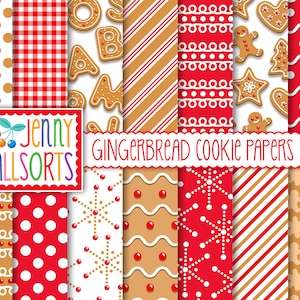 Papiers numériques en pain d'épice - paquet de papier de Noël imprimable biscuits en pain d'épice, rouge et feu, kit de pages de scrapbooking numérique, arrière-plans numériques