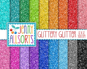Glittery glitter digital paper, 18 glitter texture papers, rainbow colors, glittery paper, digital scrapbooking paper, glitter backgrounds