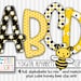 Honey Bee 4-Alphabet bundle for sublimation & design, cute bee theme alpha, digital bee clip art, bee scrapbook doodle letters, bee clipart
