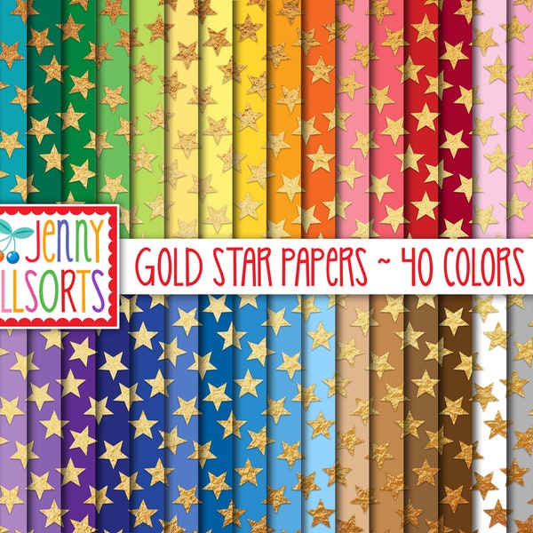 Gold Stars Digital Paper Pack - 40 Color Bundle, instant download, printable gold star scrapbook paper, scatter stars digital backgrounds