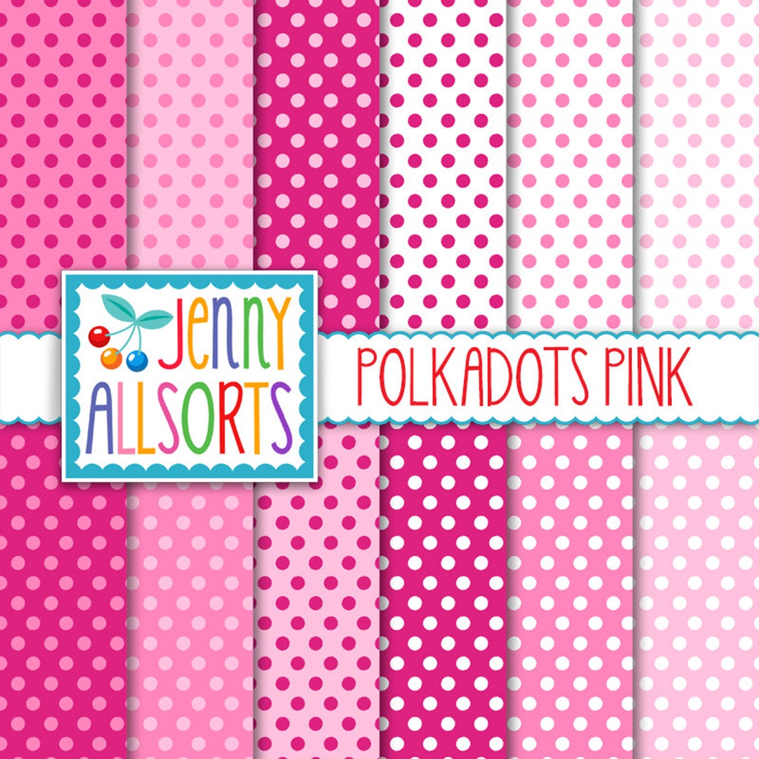 Polka Dot Pink Digital Paper, Cute Baby Girl Dotted Patterns