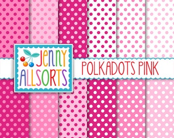 Pink Dots Digital scrapbook Paper - printable pink polka dots, pink digital design, magenta pink, baby pink polka dots, bright pink papers