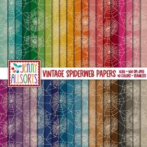 Vintage Spider Web Digital Design Paper - 40 seamless grunge spiderweb patterns, Halloween scrapbook paper, aged worn texture background