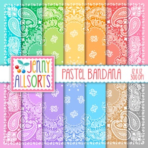 Paisley Pastell Bandana Digitales Design-Papiere, Pastellfarben Bandanas für Design & Digitales Scrapbooking, Girly Digitale Hintergrundmuster