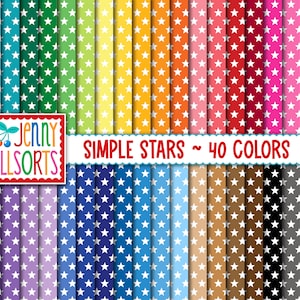 Simple Stars Digital Paper Pack, 40 Color Bundle, instant download, 12x12 printable starry scrapbook paper seamless stars digital background