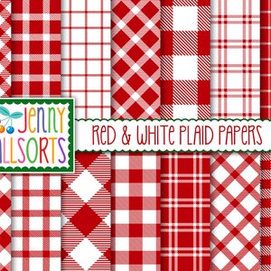 Red & White Digital Plaids Scrapbook Papers - red buffalo checks, gingham digital scrapbooking, woodsy country Christmas cabin background