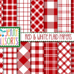 Carta per scrapbooking con quadri digitali rossi e bianchi - quadretti rossi buffalo, scrapbooking digitale a quadretti gingham, sfondo di una baita natalizia in stile country