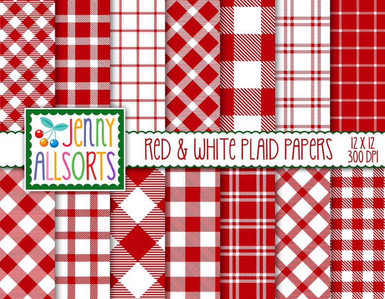 Red & White Digital Plaids Scrapbook Papers Red Buffalo Etsy