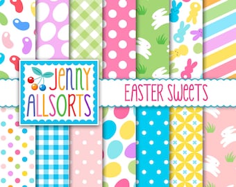 Easter Sweets Digital Paper Pack - Printable graphic design patterns, backgrounds, Spring papers, Easter candy, bright pastel color papers