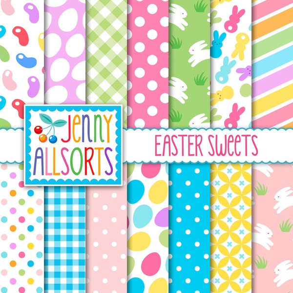 Easter Sweets Digital Paper Pack - Printable graphic design patterns, backgrounds, Spring papers, Easter candy, bright pastel color papers