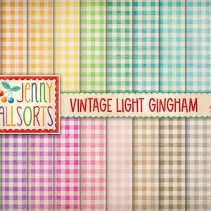 Vintage Light Gingham Digital Design Papers - Textura de Gingham desgastada, fondo de tela vintage, álbum de recortes de granja en mal estado, cheques caseros