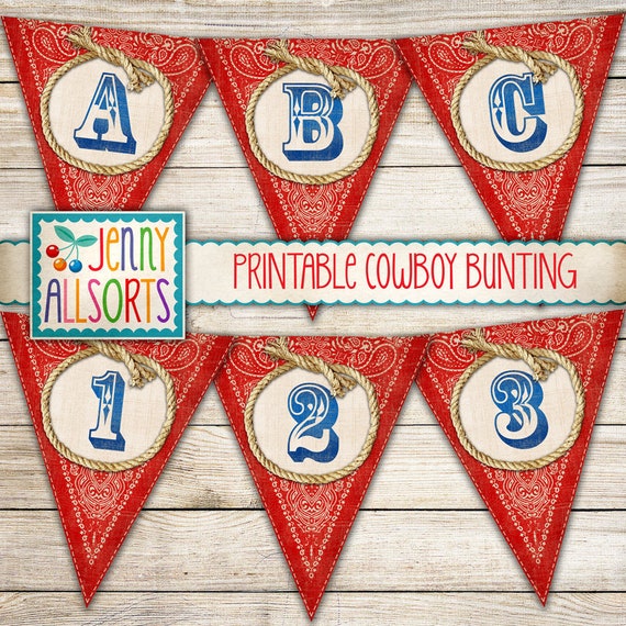 printable banner vintage western bandana pennants digital etsy