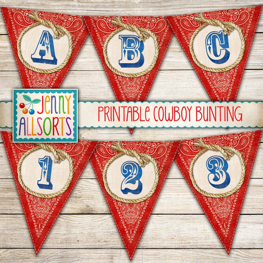 printable banner vintage western bandana pennants digital etsy
