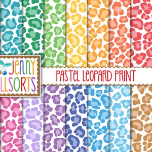 Pastel Leopard Digital Design Papers, Pastel Color Animal Print for Design & Digital Scrapbooking, Girly Cheetah Digital Background Patterns