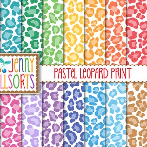 Papeles de diseño digital de leopardo pastel, estampados de animales en colores pastel para diseño y scrapbooking digital, patrones de fondo digital de guepardo femenino