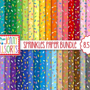 Paquete de papel digital Sprinkles de 8,5 x 11, 40 colores, papel imprimible para álbum de recortes con chispas para cupcakes, fondo digital con chispas de colores dulces