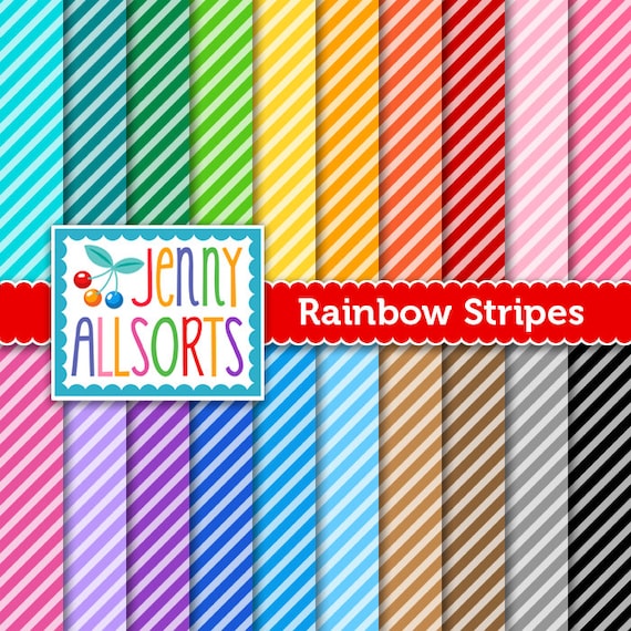 Peppermint Stripes Digital Paper ~ 20 Rainbow Colors - Instant Download - for invites, card making, digital scrapbooking