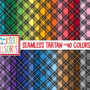 Seamless Tartan Plaid Digital Paper Pack 12x12 - 40 Farb-Bundle, bedruckbares Scrapbook-Papier, diagonales Tartan-Plaid, digitale Hintergründe