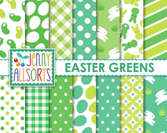 Easter Greens Digital Paper Pack - Printable graphic design patterns, Spring papers backgrounds, Easter candy, chartreuse kelly green papers