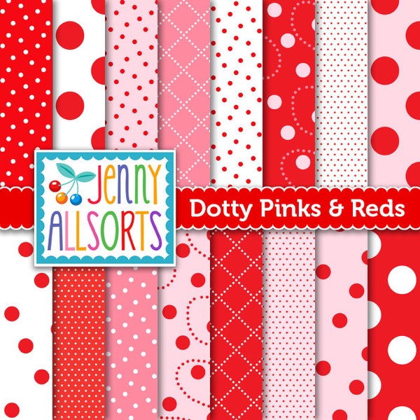 Dotty Pink & Red Digital Paper Pack - 16 Sheets - Instant Download