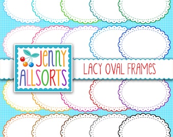 Digital Lacy Scallop Oval Frames - Clip Art Scrapbooking Printable in Rainbow colors - Instant Download Clipart - 40 pieces