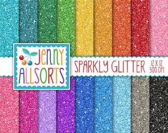 sparkly glitter digital paper, 18 glitter texture papers, rainbow colors, glittery paper, digital scrapbooking paper, glitter backgrounds
