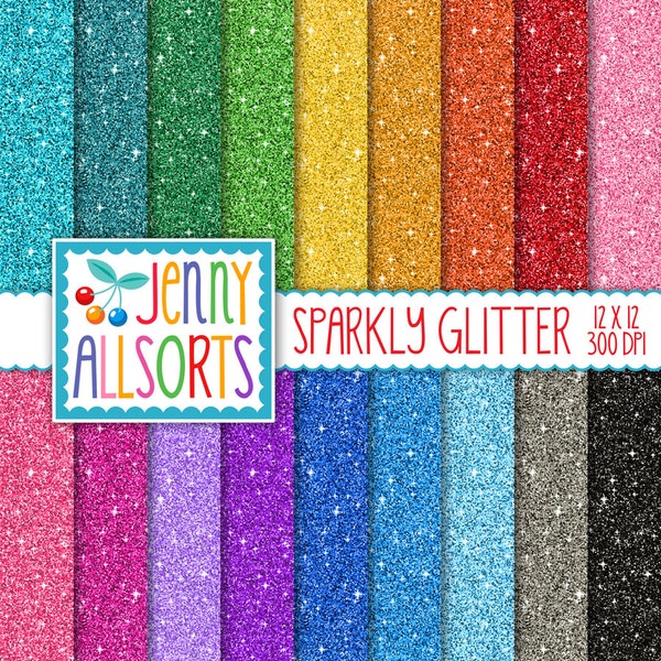 sparkly glitter digital paper, 18 glitter texture papers, rainbow colors, glittery paper, digital scrapbooking paper, glitter backgrounds