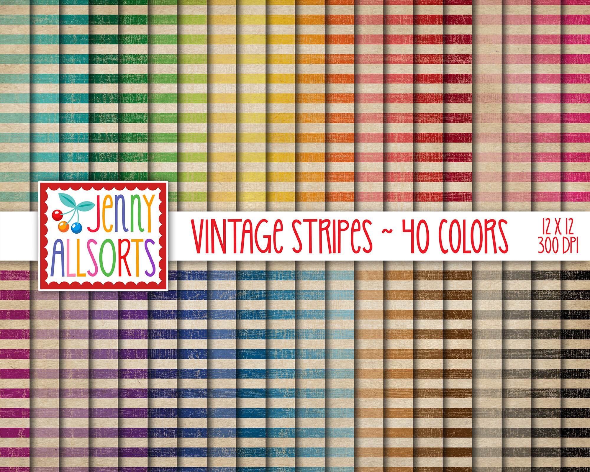 Vintage Stripes Digital Paper Set - 40 Colors - Shabby Chic Farmhouse ...