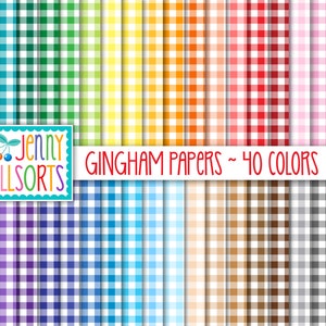 Gingham Digital Paper Pack - 40 Color Bundle, instant download, printable gingham scrapbook paper, plaid seamless gingham digital background