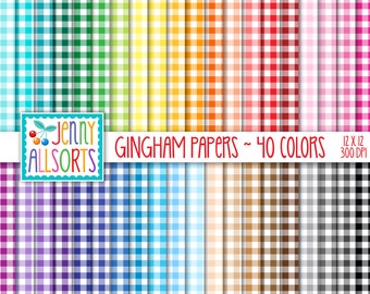 Paquete de papel digital de cuadros vichy: paquete de 40 colores, descarga instantánea, papel de scrapbooking de cuadros vichy imprimible, fondo digital de cuadros vichy sin costuras.