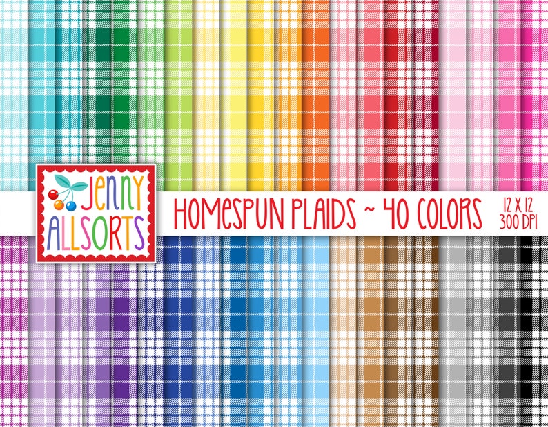 Homespun Plaid Digital Paper Pack - 40 Color Bundle, Printable Homespun ...