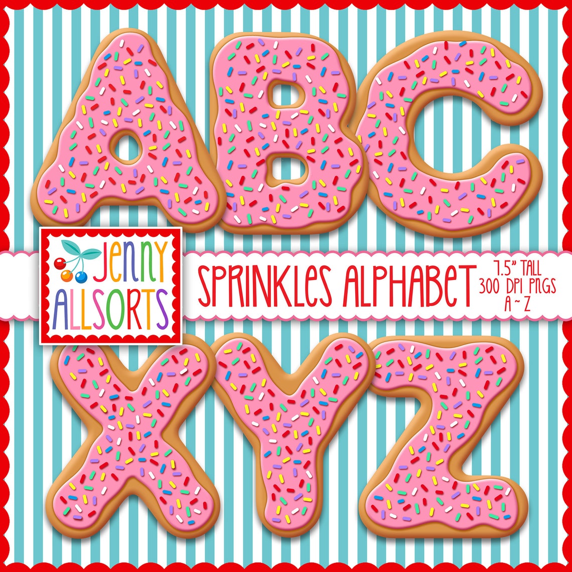 Donut Alphabet digital clipart Sprinkles & pink icing cookie Etsy