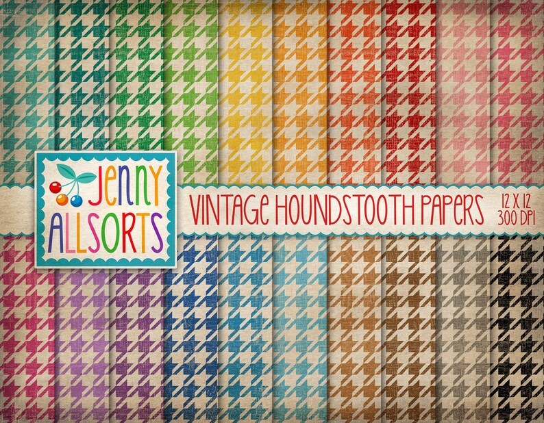 Vintage Houndstooth Digital Paper Pack - Worn Woven Patterns, Retro ...