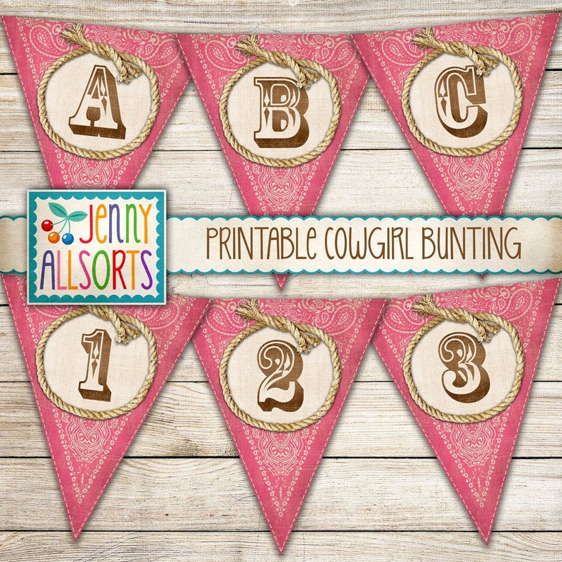 Cowgirl Vintage Bandana Banner Printable Digital Cowboy Etsy