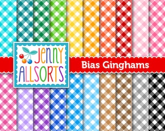 Bias Gingham Digital Paper, 20 sheets ~ bright colors, digital background design, farmhouse digital gingham, printable scrapbook paper