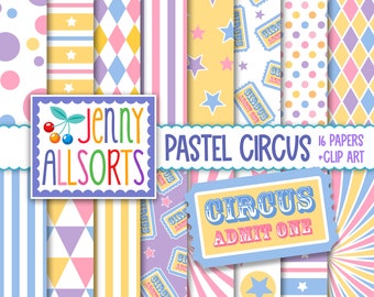 Pastel Circus Digital Paper & Clipart - printable graphic design patterns for baby shower invites, card making, digital scrapbooks, nursery