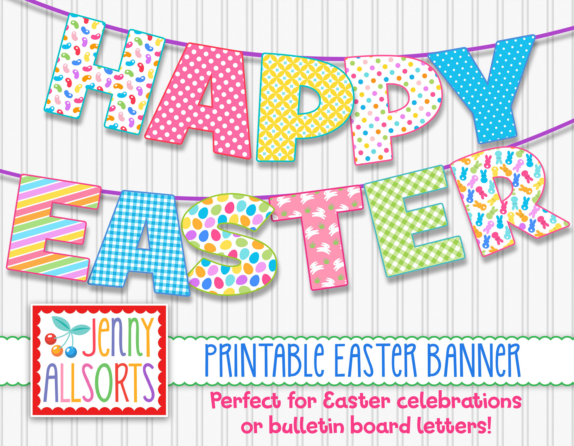Happy Easter Printable Banner Digital Easter Sign cute Etsy