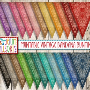 Printable Vintage Bandana Pennant Bunting - 22 colors vintage cowboy western garland, vintage paisley bandana banner, wild west party decor