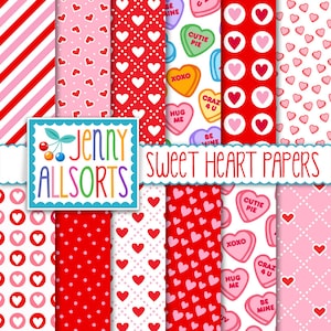 Sweet Heart Valentinstag Digitale Papiere in Rot und Pink - Instant Download für Einladungen, Kartenherstellung & Scrapbooking