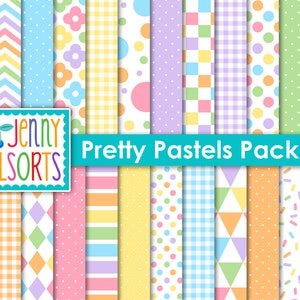 Hübsche Pastelle Digitales Papier - Baby Pastelle Modernes Design Hintergründe, 24 Blatt Papierpaket, Pastell Muster, Frühling Ostern