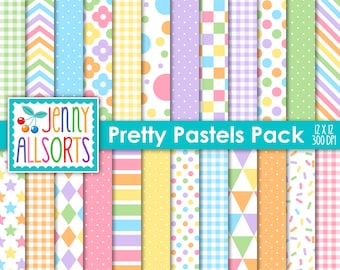 Pretty Pastels Digital Paper - Baby Pastels Modern Design backgrounds, 24 sheet bundle, pastel patterns, spring easter pastel paper pack
